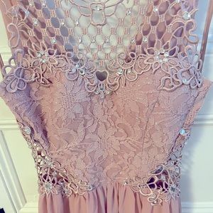 Macy’s beautiful long mauve bedazzled dress